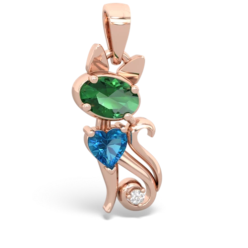 lab emerald-london topaz kitten pendant