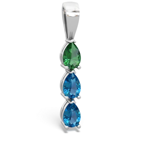 Lab Created Emerald with Genuine London Blue Topaz and  Three Stone pendant