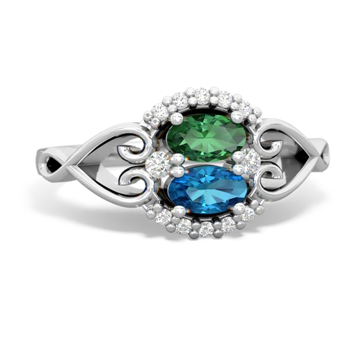Lab Created Emerald with Genuine London Blue Topaz Love Nest ring