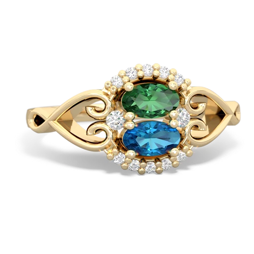 Lab Emerald Lab Created Emerald with Genuine London Blue Topaz Love Nest ring Ring