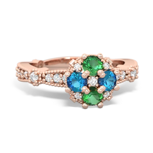 Lab Emerald Lab Created Emerald with Genuine London Blue Topaz Milgrain Antique Style ring Ring