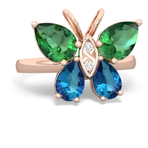 lab emerald-london topaz butterfly ring