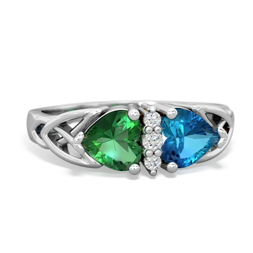 Lab Created Emerald with Genuine London Blue Topaz Celtic Trinity Knot ring