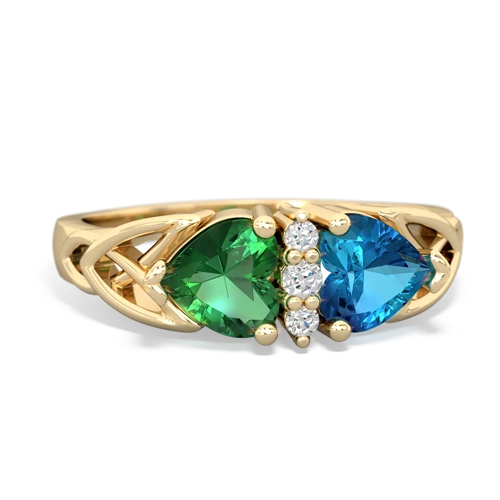 Lab Emerald Lab Created Emerald with Genuine London Blue Topaz Celtic Trinity Knot ring Ring