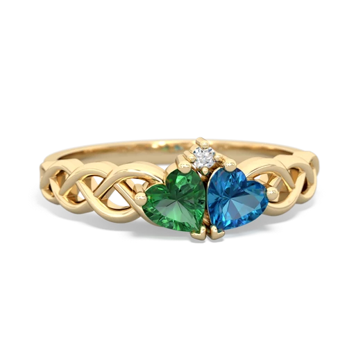 Lab Emerald Lab Created Emerald with Genuine London Blue Topaz Heart to Heart Braid ring Ring