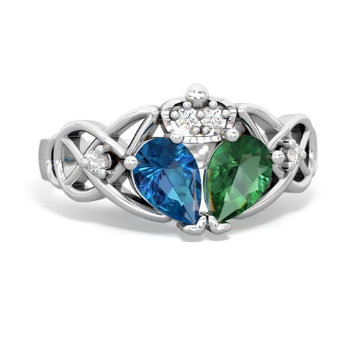 lab emerald-london topaz claddagh ring