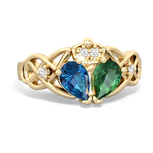 lab emerald-london topaz claddagh ring