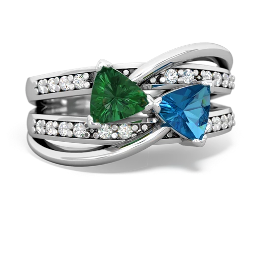 Lab Created Emerald with Genuine London Blue Topaz Bowtie ring