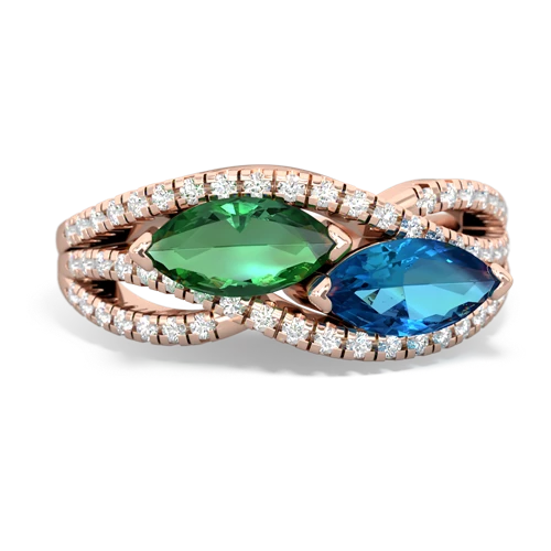 Lab Emerald Lab Created Emerald with Genuine London Blue Topaz Diamond Rivers ring Ring