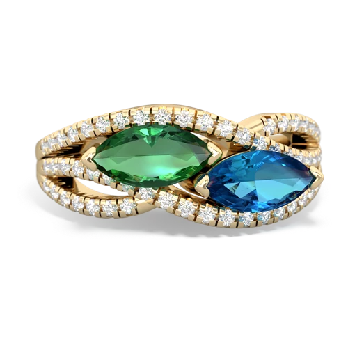 Lab Emerald Lab Created Emerald with Genuine London Blue Topaz Diamond Rivers ring Ring