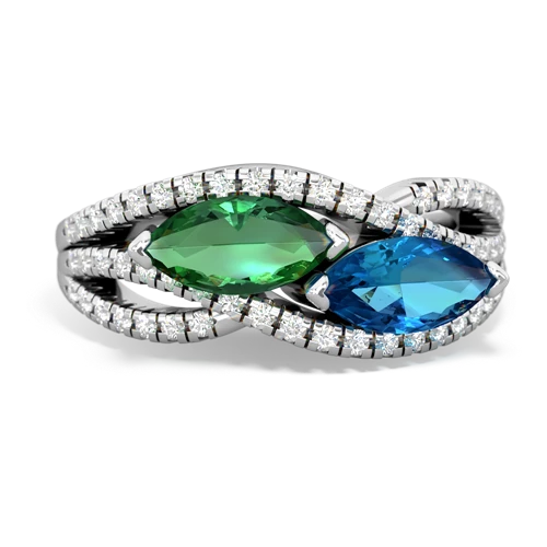 lab emerald-london topaz double heart ring