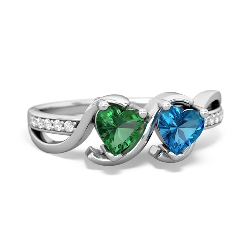 Lab Emerald Lab Created Emerald with Genuine London Blue Topaz Side by Side ring Ring