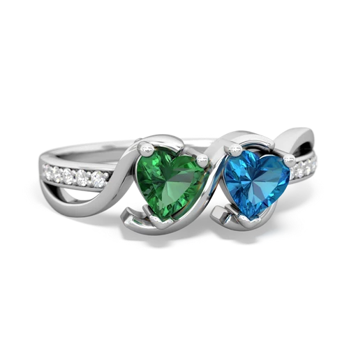 lab emerald-london topaz double heart ring