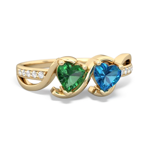 lab emerald-london topaz double heart ring