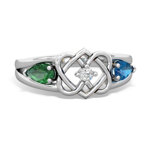 Lab Created Emerald with Genuine London Blue Topaz Hearts Intertwined ring