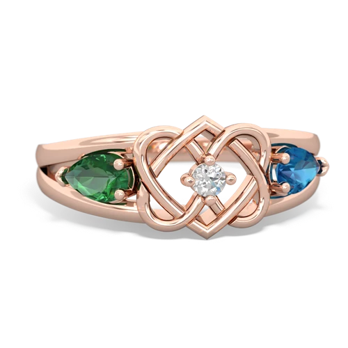lab emerald-london topaz double heart ring