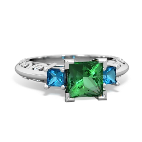 Lab Emerald Lab Created Emerald with Genuine London Blue Topaz and Genuine Smoky Quartz Art Deco ring Ring