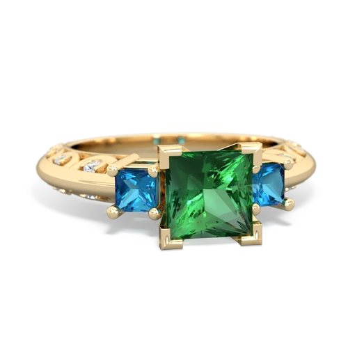Lab Emerald Lab Created Emerald with Genuine London Blue Topaz and  Art Deco ring Ring