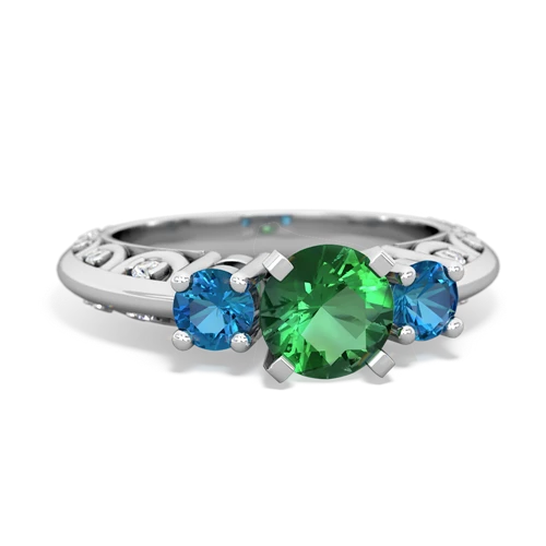 Lab Emerald Lab Created Emerald with Genuine London Blue Topaz Art Deco ring Ring