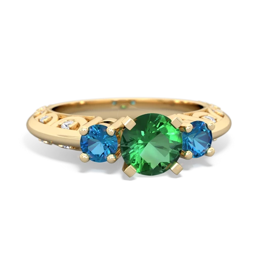 Lab Emerald Lab Created Emerald with Genuine London Blue Topaz Art Deco ring Ring