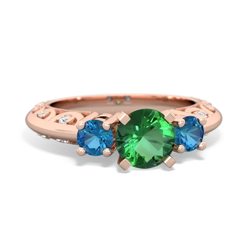 lab emerald-london topaz engagement ring