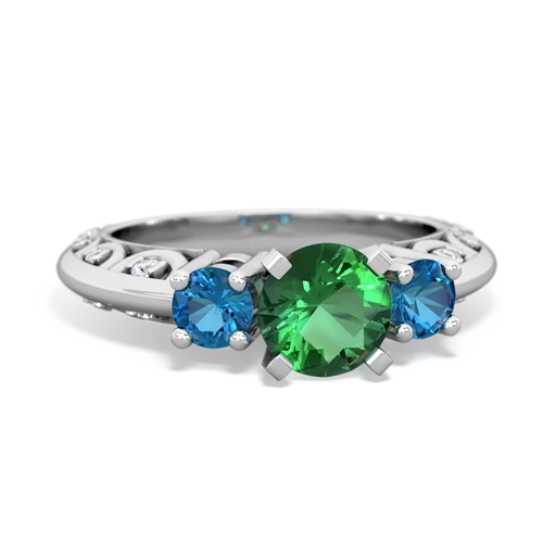 lab emerald-london topaz engagement ring