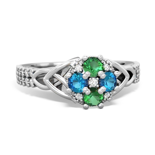 Lab Created Emerald with Genuine London Blue Topaz Celtic Knot Engagement ring