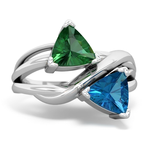Lab Created Emerald with Genuine London Blue Topaz Split Band Swirl ring