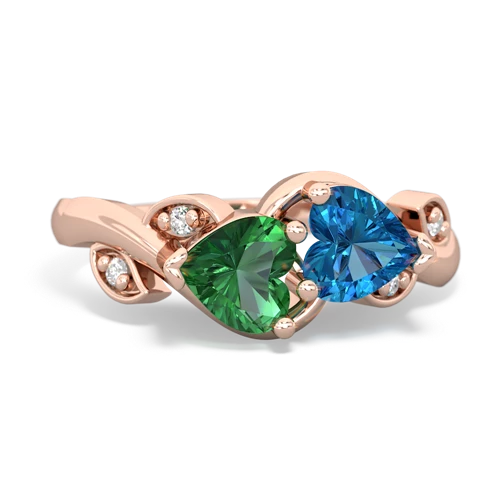 Lab Emerald Lab Created Emerald with Genuine London Blue Topaz Floral Elegance ring Ring