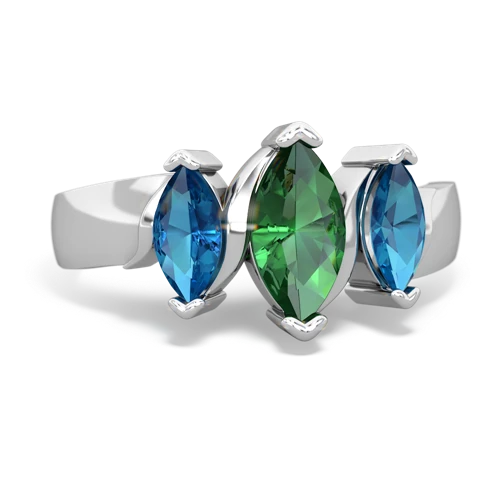 Lab Emerald Lab Created Emerald with Genuine London Blue Topaz and Genuine London Blue Topaz Three Peeks ring Ring