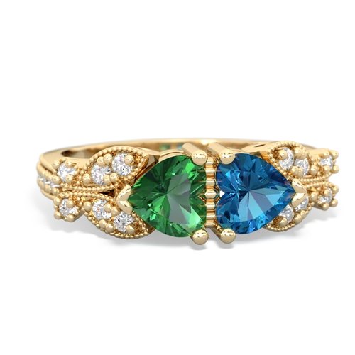 Lab Emerald Lab Created Emerald with Genuine London Blue Topaz Diamond Butterflies ring Ring