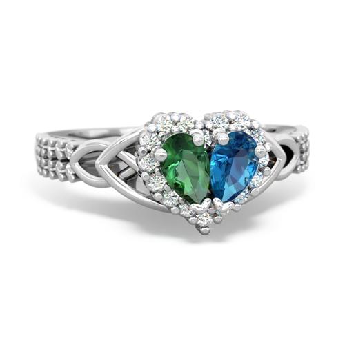 Lab Created Emerald with Genuine London Blue Topaz Celtic Knot Engagement ring