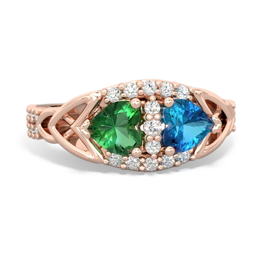 Lab Emerald Lab Created Emerald with Genuine London Blue Topaz Celtic Knot Engagement ring Ring