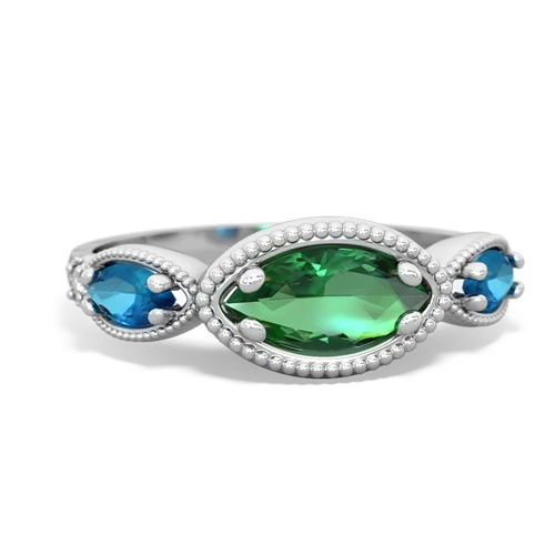 Lab Created Emerald with Genuine London Blue Topaz and  Antique Style Keepsake ring