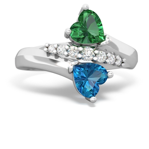 Lab Created Emerald with Genuine London Blue Topaz Heart to Heart Bypass ring