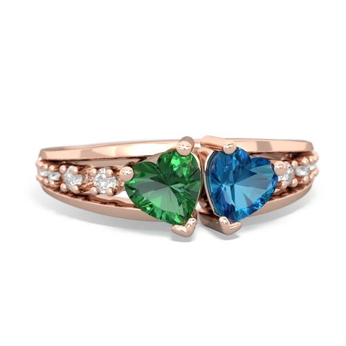 Lab Emerald Lab Created Emerald with Genuine London Blue Topaz Heart to Heart ring Ring