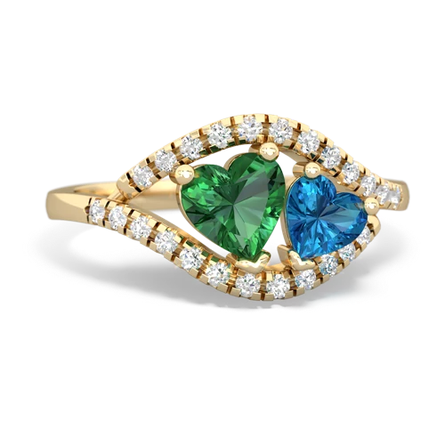 Lab Emerald Lab Created Emerald with Genuine London Blue Topaz Mother and Child ring Ring