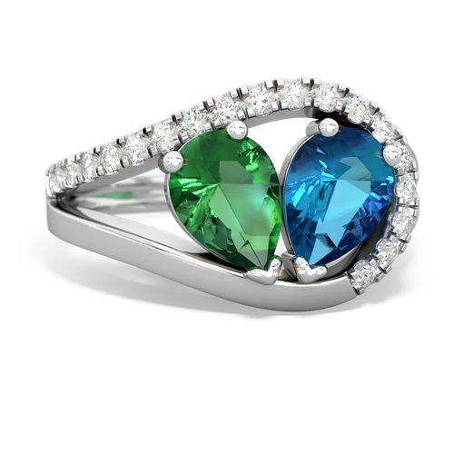 Lab Created Emerald with Genuine London Blue Topaz Nestled Heart Keepsake ring