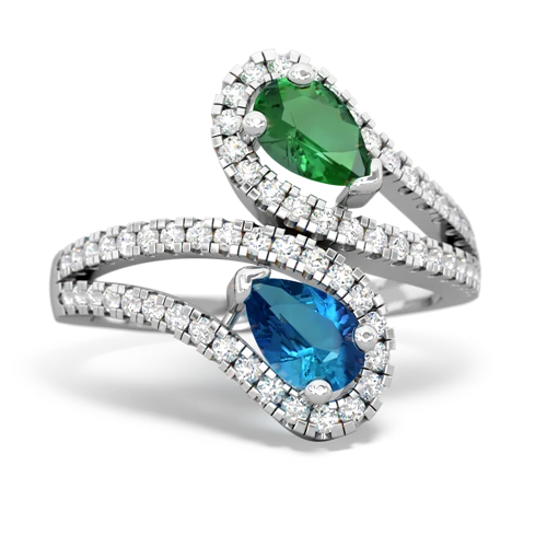 Lab Created Emerald with Genuine London Blue Topaz Diamond Dazzler ring