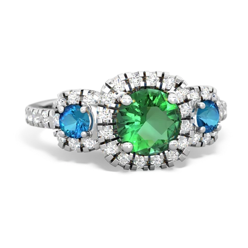 lab emerald-london topaz three stone regal ring