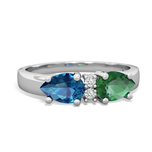 Lab Created Emerald with Genuine London Blue Topaz Pear Bowtie ring