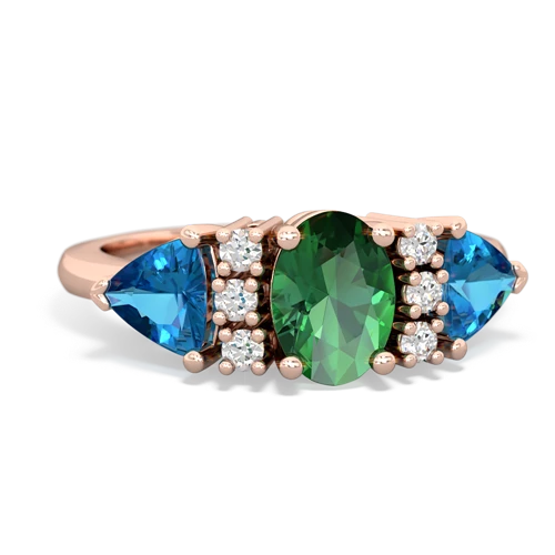 Lab Emerald Lab Created Emerald with Genuine London Blue Topaz and Lab Created Emerald Antique Style Three Stone ring Ring