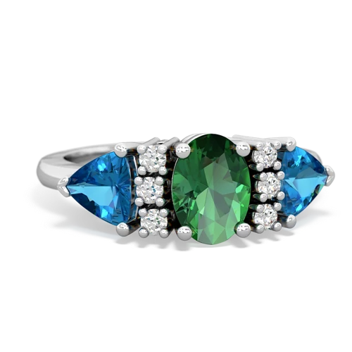 Lab Created Emerald with Genuine London Blue Topaz and  Antique Style Three Stone ring
