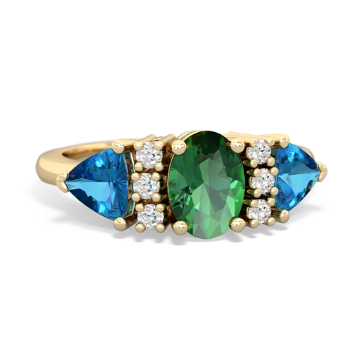 Lab Emerald Lab Created Emerald with Genuine London Blue Topaz and  Antique Style Three Stone ring Ring
