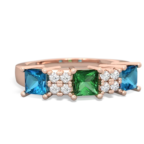 Lab Emerald Lab Created Emerald with Genuine London Blue Topaz and Genuine Tanzanite Three Stone ring Ring