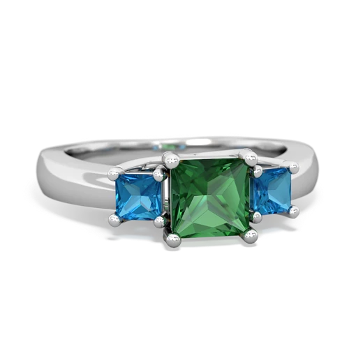 Lab Created Emerald with Genuine London Blue Topaz and  Three Stone Trellis ring