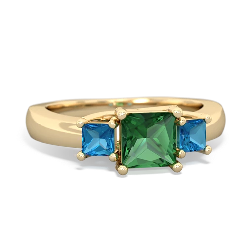 Lab Emerald Lab Created Emerald with Genuine London Blue Topaz and  Three Stone Trellis ring Ring