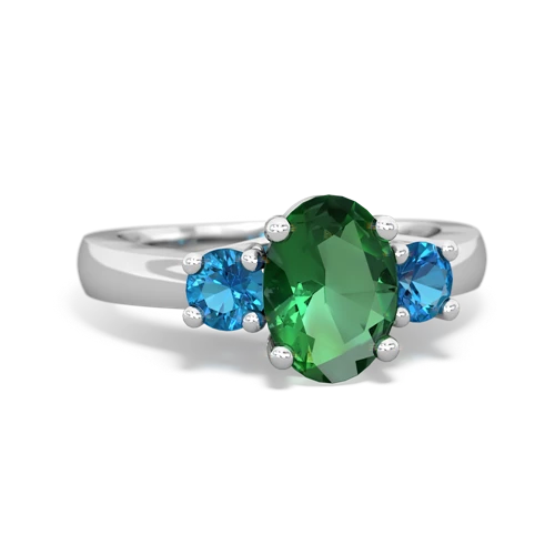 Lab Emerald Lab Created Emerald with Genuine London Blue Topaz Three Stone Trellis ring Ring
