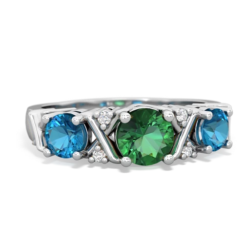 Lab Created Emerald with Genuine London Blue Topaz and  Hugs and Kisses ring