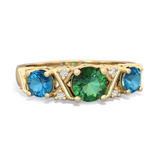 Lab Emerald Lab Created Emerald with Genuine London Blue Topaz and Lab Created Emerald Hugs and Kisses ring Ring